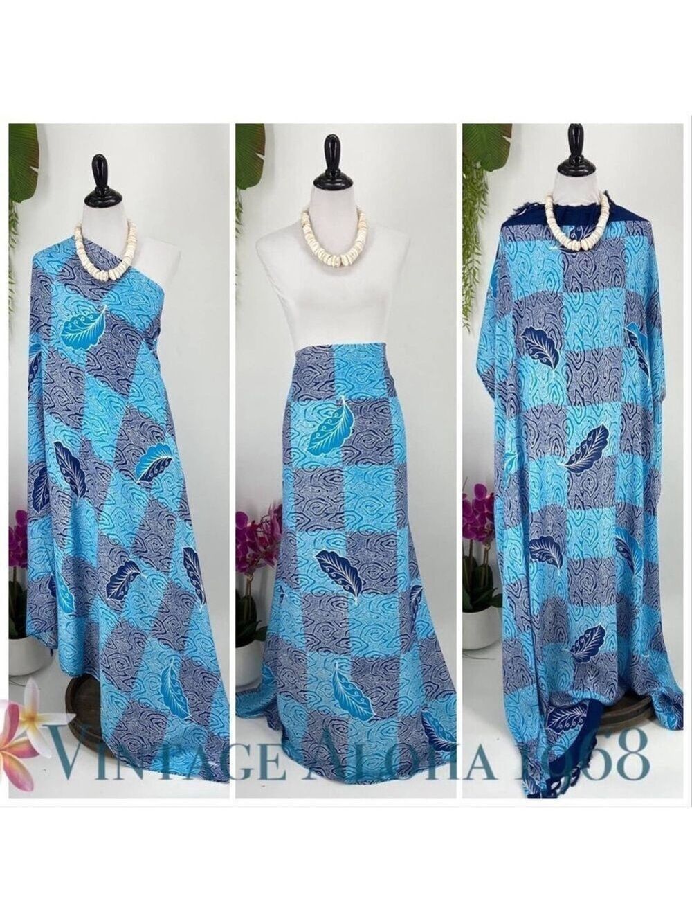 Navy/Turquoise Blue Abstract Checkered Sarong Pareo Beach Wrap Skirt Summer